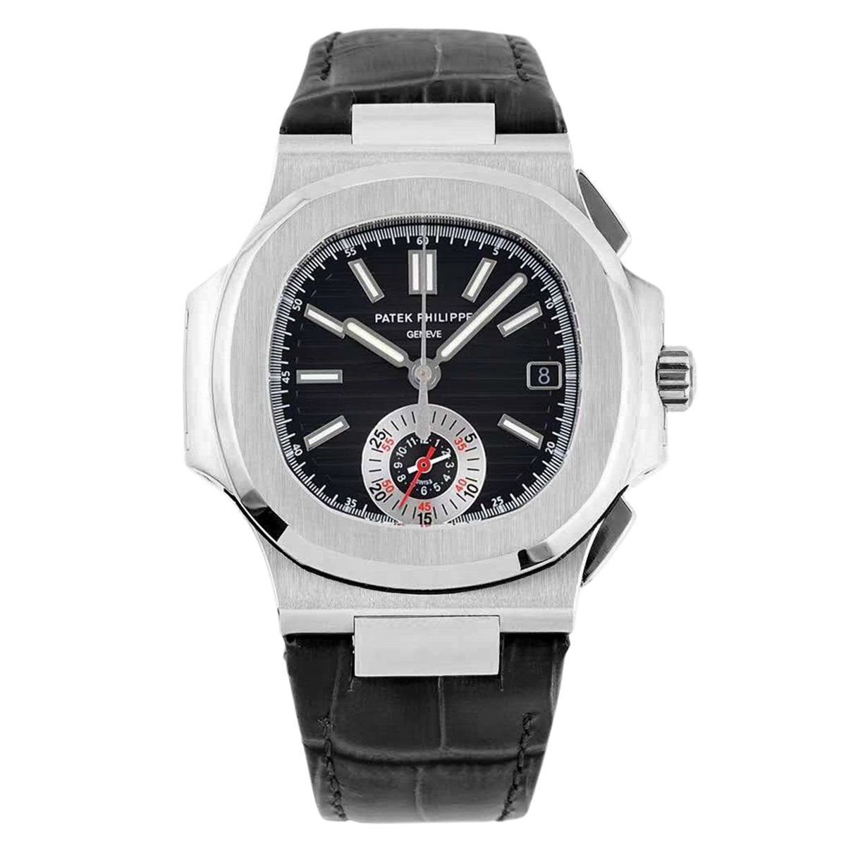 Nautilus 5980/1A-014 Black Dial in Steel on Leather Strap