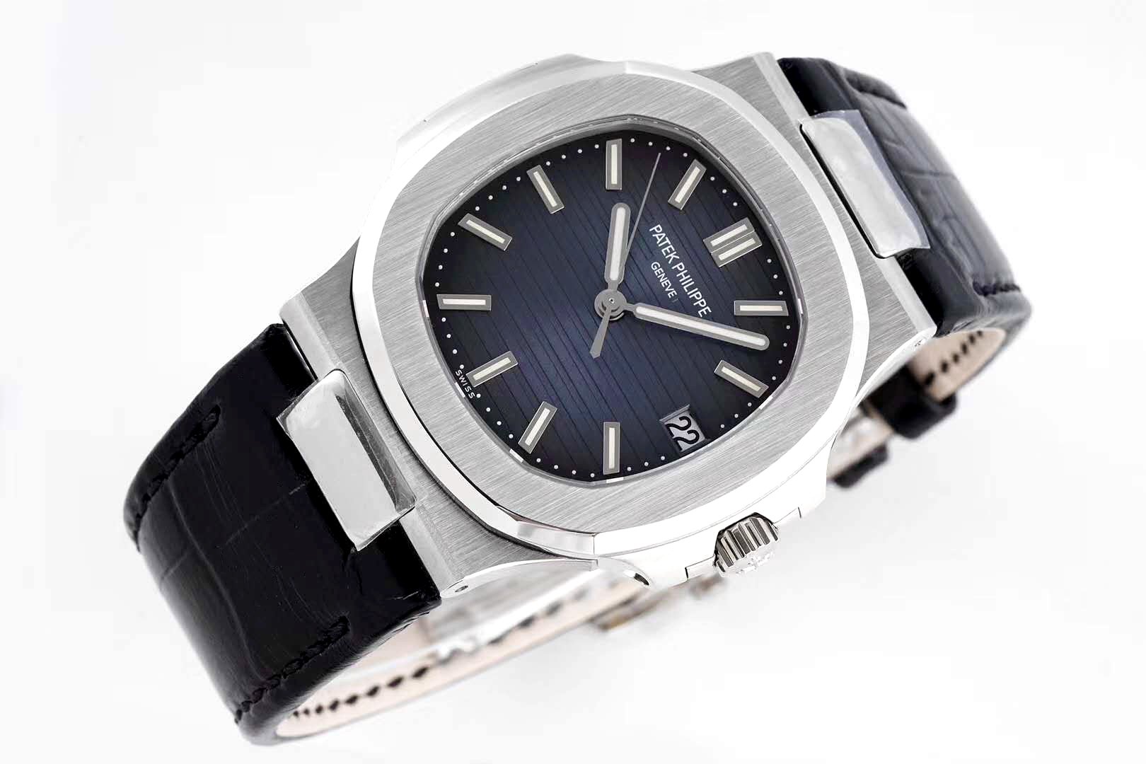 Nautilus Jumbo 5711 Blue Dial in Steel with Black Leather Strap