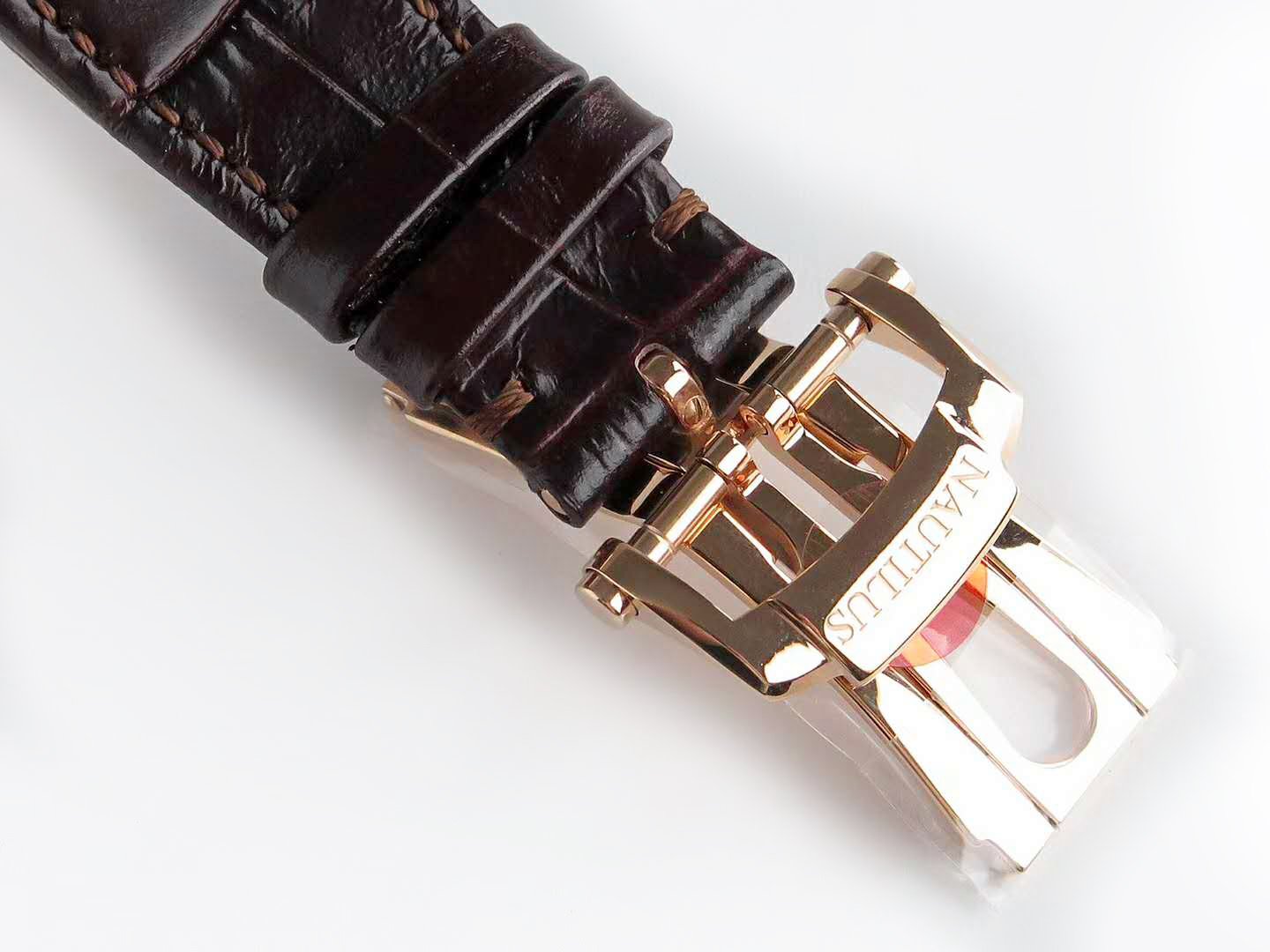 Nautilus Jumbo 5711 White Dial in Rose Gold with Brown Leather Strap