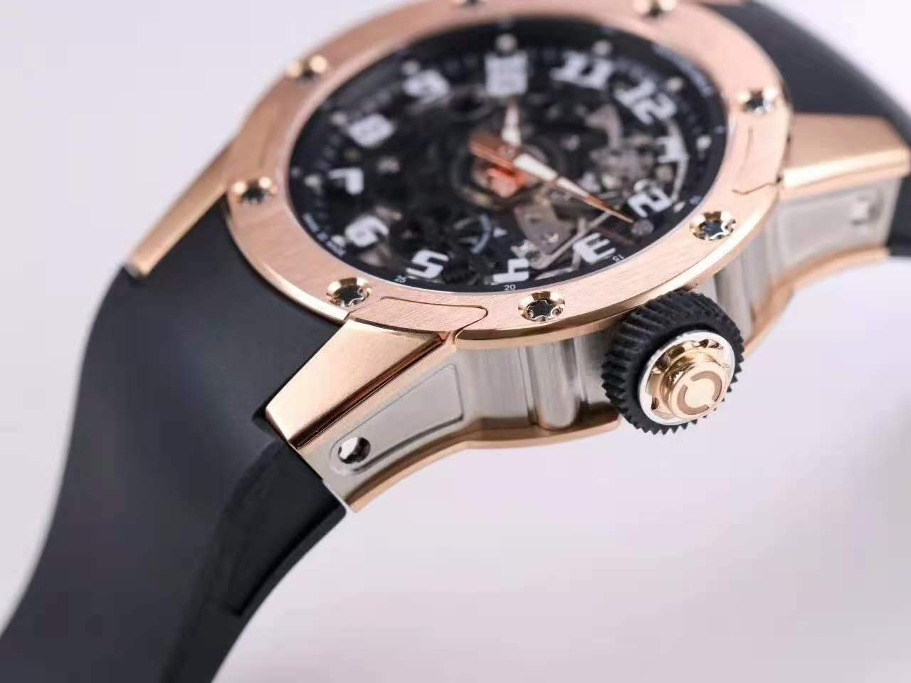 RM063-01 Automatic Winding Dizzy Hands in Red Gold/Titanium on Black Rubber Strap