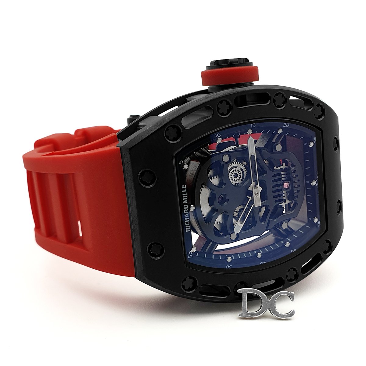 RM 052-01 Tourbillon Black Skull in PVD on Red Rubber Strap