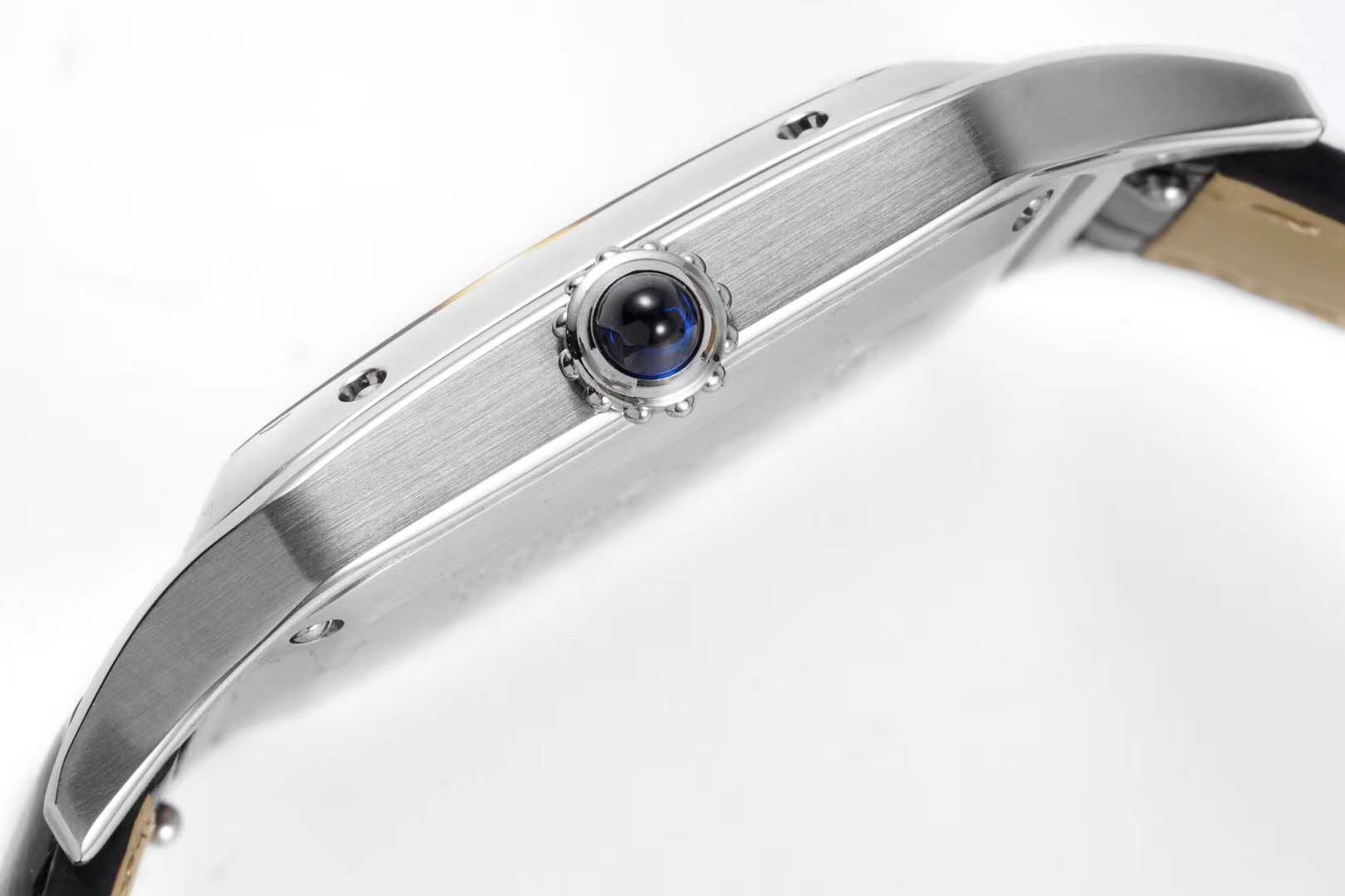 Santos-Dumont White Dial in Steel on Black Leather Strap