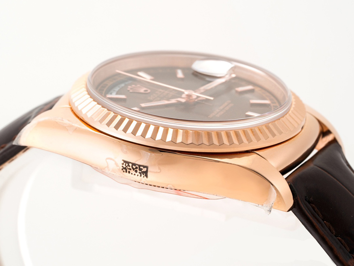 Day-Date 40 Brown Dial in Rose Gold on Leather Strap