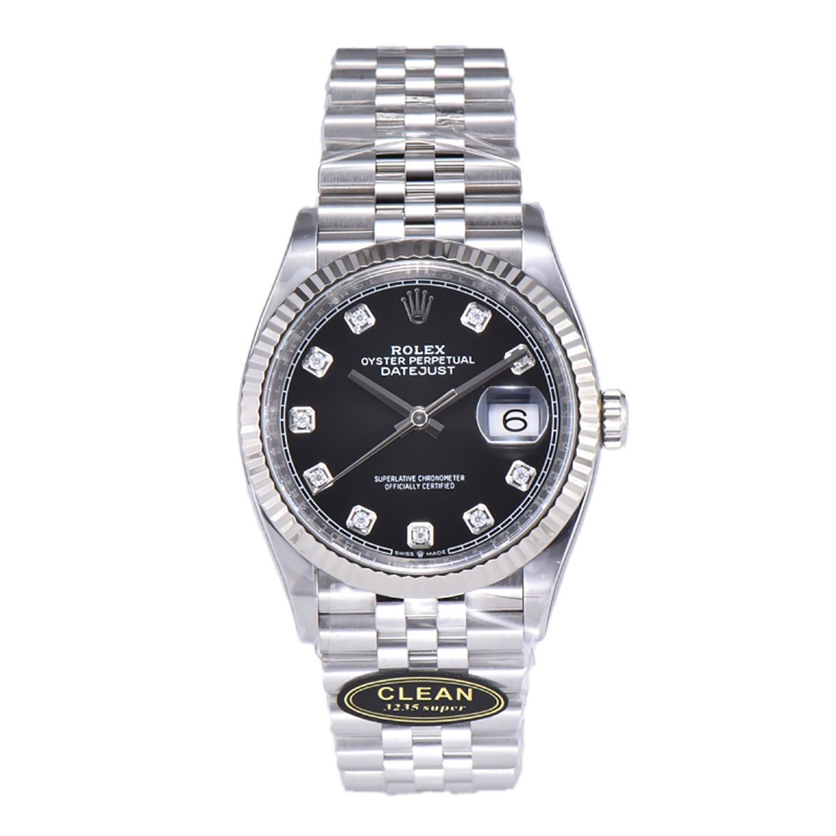 Datejust 36 126234 Bright Black Dial with D1am0nd Marker in Steel in Jubilee Bracelet