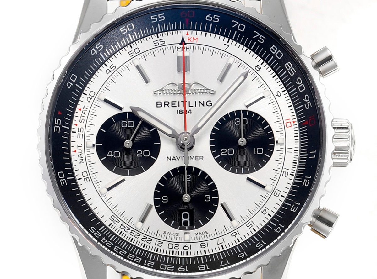 Navitimer B01 Chronograph 43 Silver Dial in Steel on Leather Strap Ref. AB0138241G1P1
